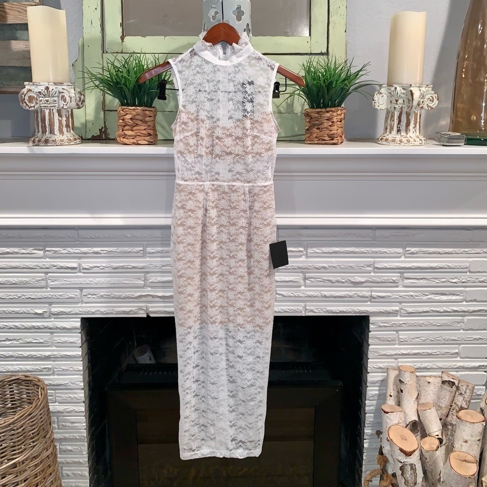 Lulu’s Visions Of Love White Lace Semi Sheer Midi Dress Bridal Formal NEW XS - Picture 2 of 6